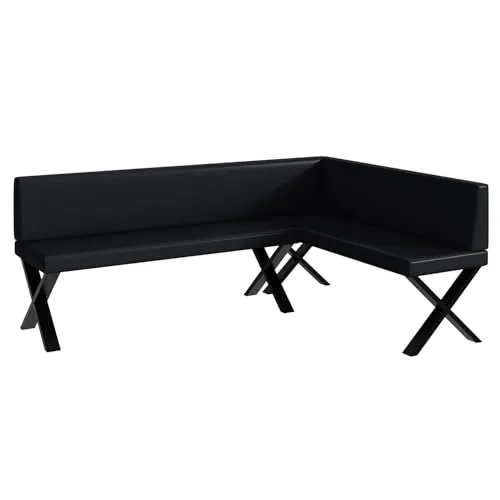 MEBLINI Eckbank für Esszimmer - Küchenbank - Essecke - Sitzecke Küche - Toni - X-Beine 142x196x87cm Rechts - Schwarz Kunstleder