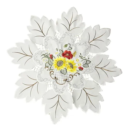 Sonnenblumen und Klatschmohn weiss Tischdecke Mitteldecke ca. 85 x 85 cm