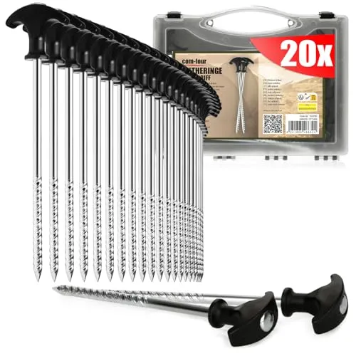 com-four® 20x Zelt-Heringe aus Stahl - Robuste Erdnägel mit T-Griff - Heringe für Camping und Outdoor, stabil und ideal für normalen und harten Boden, mit praktischem T-Griff für einfachen Einsatz.