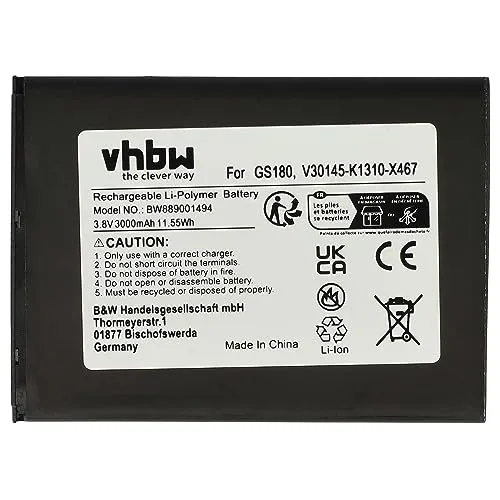 vhbw Akku kompatibel mit Gigaset GS180 Handy Smartphone Telefon (3000 mAh, 3,8 V, Li-Polymer)
