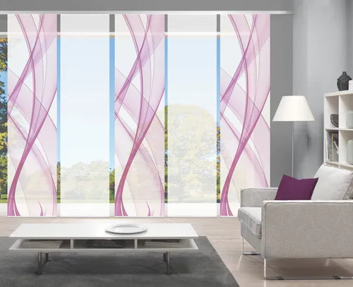 Vision Schiebegardine PACOLIA, 5er Set, halbtransparent - Gardinen mit Paneelwagen, ideal als Sichtschutz oder Raumteiler. Pflegeleichtes Polyester-Material, individuell kürzbar und flexibel einsetzbar.