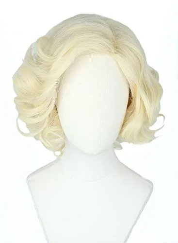 Topcosplay Damen Blond Perücke Synthetische Kurz Lockig Perücken Halloween Karneval Cosplay Kostüme mit Pony