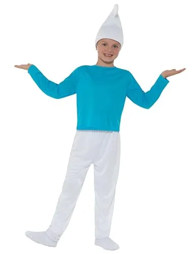 Metamorph Kostüm Die Schlümpfe – Schlumpf Kostüm für Kinder, Der Exportschlager aus Schlumpfhausen: hellblaues Kostüm mit Zipfelm 140-152