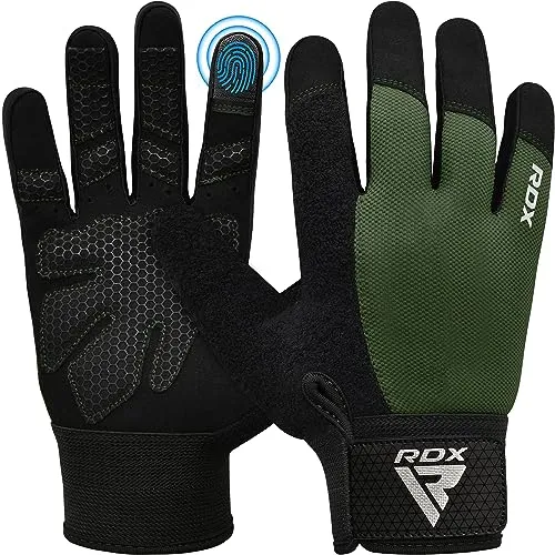 RDX Fitness Handschuhe Vollfinger für Damen und Herren - Hochwertige Trainingshandschuhe aus Baumwolle mit Touchscreen-Technologie, ideal für Gewichtheben und Fitness. Robustes Design mit Silikon-Griff für maximalen Komfort und Schutz vor Schwielen.