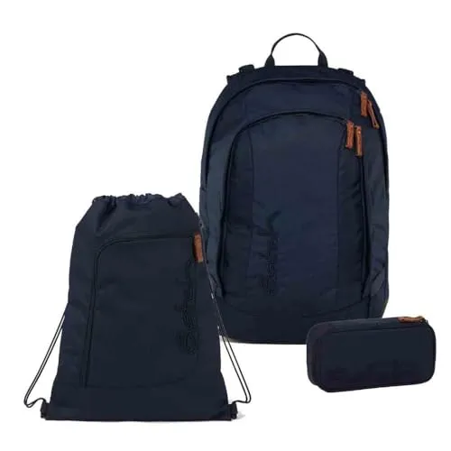 Satch Air Schulrucksack Set 3tlg. inkl. Schlamperbox und Sportbeutel - Nordic Blue Skandi Edition - Schultaschen-Sets, umweltfreundlich aus 100% recycelten PET-Flaschen, inkl. praktischer Schlamperbox und Sportbeutel für alle Schulbedarfe.