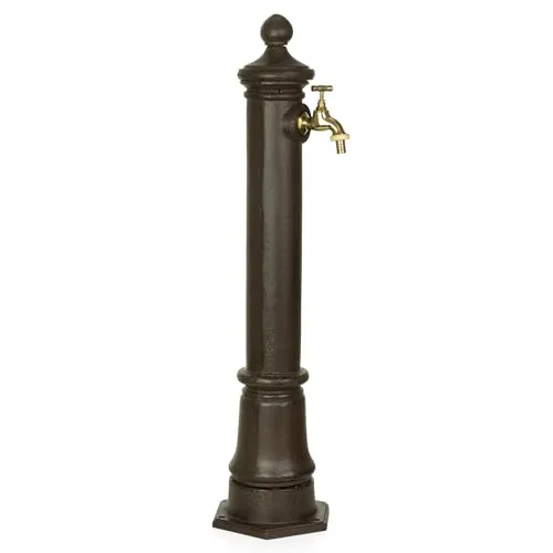 Wasserzapfsäule Antik-Stil Braun 80 cm - Wasserhähne aus robustem Aluguss, antik-braun patiniert, mit Messing-Wasserhahn und 3/4 Zoll Anschluss – ideal für stilvolle Gärten.