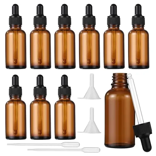 BUCOMTU 10 Stück Pipettenflaschen, 30 ml Pipettenflaschen, Pipettenflasche Aus Glas mit Tropfer und Trichter, Apothekerflaschen für ätherische Öle, Parfümöle, Aromatherapie, Massage, Haare