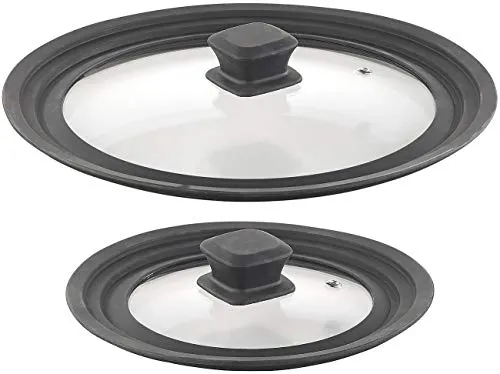 Rosenstein & Söhne Pfannen-Zubehör: Universal-Glasdeckel mit Silikonrand, 2er-Set (Kochtopf-Glasdeckel, Deckel mit Silikonrand)