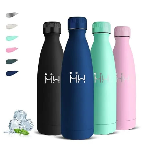 Grsta Trinkflasche Edelstahl, Trinkflasche 500ml, BPA-Freie, Trinkflaschen Auslaufsicher, Doppelwandige Vakuumisolierte, Kann mit Dir Tragen, für Schule, Büros, Camping, Reisen