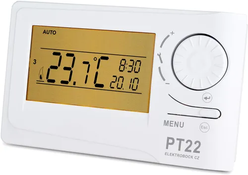 Elektrobock PT22 Raumthermostat mit Display, Weiß - Sonstige Thermostate - Digitaler Raumthermostat mit hintergrundbeleuchtetem Display für schnelle Heizungsregelung und individuelle Solltemperaturänderung.