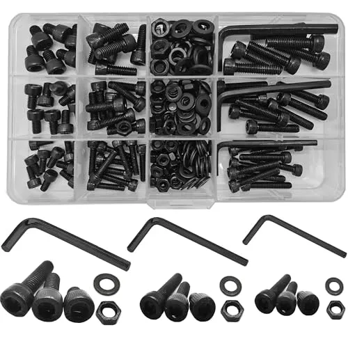 Produktbild Stück M6/M5/M4 Schrauben Muttern Set, 12,9 Gerade Sechskantschrauben Kohlenstoffstahl Sechskopf Knopf Schrauben Muttern und Unterlegscheiben Sortiment Kit 219