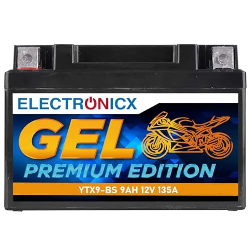 Electronicx, GEL, Motorradbatterie YTX9-BS 12V 9Ah 135A – wartungsfrei, auslaufsicher, kompakt 149,2×83,6×104 mm, Starterbatterie für Motorrad,Mofa, Quad, ATV, Schneemobil, Hochleistung Akku.