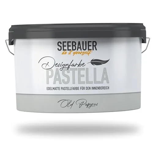 SEEBAUER diy Pastellfarbe PASTELLA Beige 2,5L (Old Papyrus) Edelmatte Wandfarbe Grau Beige - Innenfarbe sehr hohe Deckkraft - Matt, Abwaschbar und Tropffrei