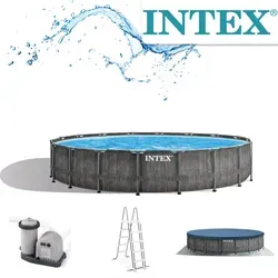 INTEX Greywood Prism Frame Pool - 549 x 122 cm mit Kartuschenfilteranlage, stabil und langlebig für Gartenliebhaber und Familien