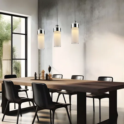 Pendelleuchte 3-flammig Chrom Silber mit LED, 65x130 cm - Moderne Pendelleuchte für Esszimmer und Wohnzimmer, energiesparende 3x LED-Leuchtmittel mit 1350 Lumen, elegant im Design und ideal für stimmungsvolle Beleuchtung.