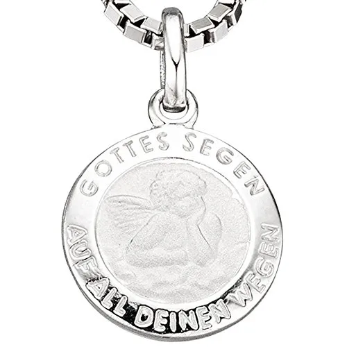 Amulett Anhänger Engel Schutzengel aus 925 Silber teilmattiert rund Kinder