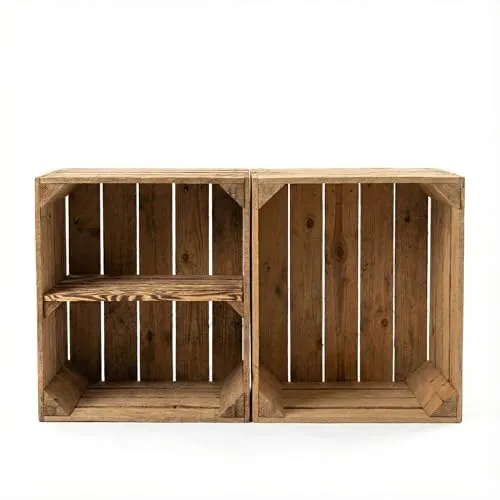 Teramico Vintage Holzkisten-Set mit Ablagefach - Praktisches 2er Set von Vintage Holzkisten (50 x 40 x 30 cm) für vielseitige Verwendung. Ideal als Dekoration, Aufbewahrung oder Geschenk – rustikaler Charme für dein Zuhause, wetterfest und robust!