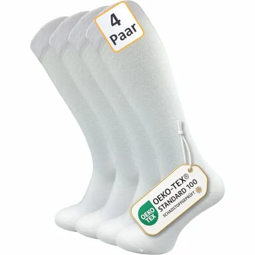 GAWILO Damen & Herren Kompressionsstrümpfe (4 Paar) - Herren-Kniestrümpfe für verbesserte Durchblutung und Regeneration. Atmungsaktive Baumwolle sorgt für trockene Beine und hohen Tragekomfort ohne drückende Naht.