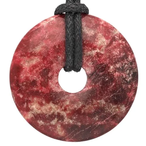 Lebensquelle Plus Edelstein Donut Ø 30 mm + Baumwollband | Naturstein Anhänger Halskette | Echte Heilsteinkette inkl. Band (Thulit, rot)