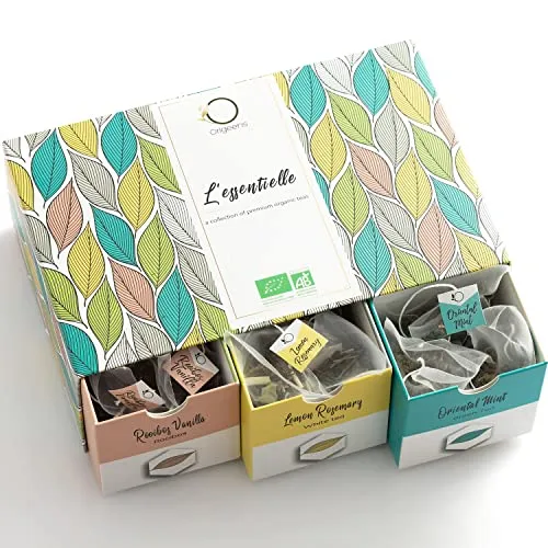 Bio Tee Geschenkset - Premium Tee Set, Natürliche Aromen, 6 Teesorten, 48 Teebeutel - Tee Geschenk Idee - Jasmintee, Minze Grüntee, Sencha Grüner Tee, Vanille Rooibos, Rosmarin Weißer Tee, Earl Grey