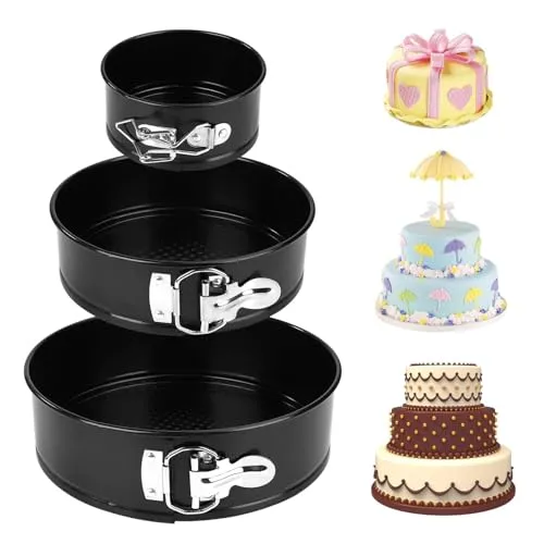 ISIYINER Kuchenform Rund Inspiration Springform Kuchenformen Runde Auslaufsicher Antihaftbeschichtet Backform Set mit Abnehmbarem Boden, 3 Größen Enthält 10,2cm/18cm/22cm