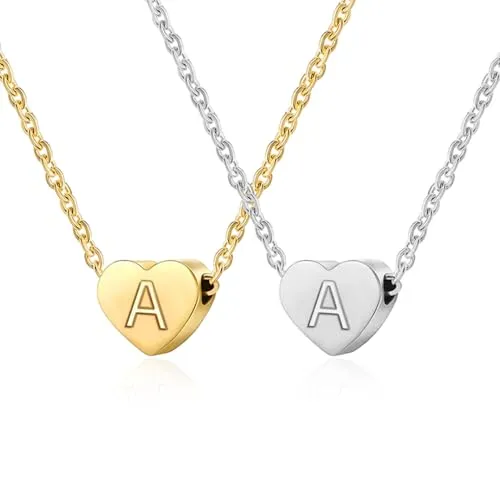 Stück Liebesbrief-Halskette, Buchstabe A-Halskette, Edelstahl-Halskette, Modische Schlüsselbeinkette, Herz-Anhänger-Halskette, Schmuckgeschenk Für Frauen Und Mädchen 2