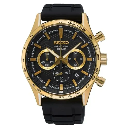 SEIKO Herren Analog Quarz Uhr SSB446P1 mit Silikon Armband - Armbanduhren für Herren mit kratzfestem Saphirglas, eleganter Goldauflage und wasserdicht bis 10 BAR für maximalen Tragekomfort.