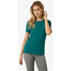 Super.Natural W Bergglück Tee Pacific/Lagoon Green XL - Das W Bergglück Tee vereint Stil und Funktionalität für Damen. Mit inspirierendem Berg-Print und atmungsaktiver ADVANCED WOOL 140 ist es der perfekte Begleiter für Aktivitäten in der Natur und den Alltag.