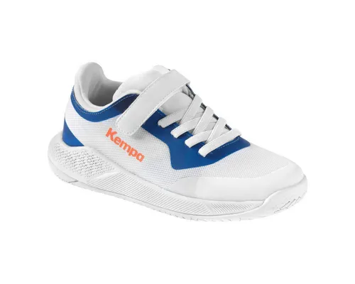 Kempa Hallen-Sport-Schuhe Kourtfly Kids 31 - Weiß/Blaut - Hallenschuhe mit Michelin-Sohle für maximale Kontrolle und Halt bei schnellen Bewegungen. Ergonomisches Design und ReBounz-Zwischensohle bieten optimale Energierückgabe und Schutz.