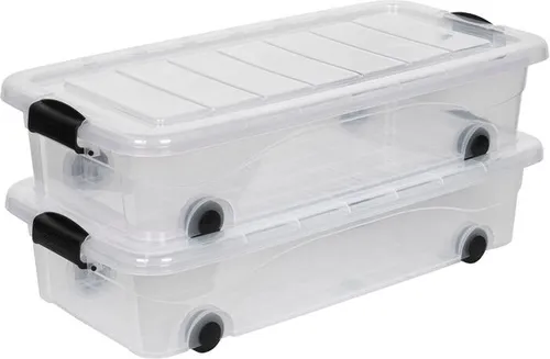 Stück Rollboxen Unterbettbox 30 Liter - Transparent - Aufbewahrungsboxen mit 30 Litern Volumen, ideal für Unterbettlagerung. Leicht beweglich dank 4 Rollen und mit verschließbarem Deckel für sicheren Inhalt.