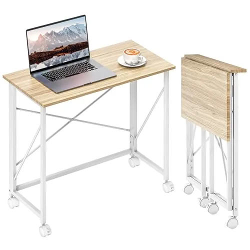 HOMCOM Klappbarer Schreibtisch 80 cm mit Rollen - Platzsparender Computertisch für Home Office: Einfach verstauen und flexibel nutzen. Robuste Konstruktion und schnelle Montage garantieren einen stilvollen Arbeitsbereich.