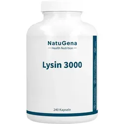 NatuGena Lysin 3000 | 240 Kapseln | Hochdosiert & Vegan - Nahrungsergänzungsmittel mit 3000 mg L-Lysin pro Tagesdosis, unterstützt die Proteinsynthese und ist ideal für eine gezielte Nährstoffzufuhr. 100 % vegan und frei von Farb- und Konservierungsstoffen.