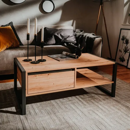 Homestyle4u Couchtisch Anthrazit Natur - Industrial Beistelltisch mit Stauraum, 1 Schublade und 1 geschlossenem Fach, ideal für dein Wohnzimmer. Multifunktional und stilvoll.