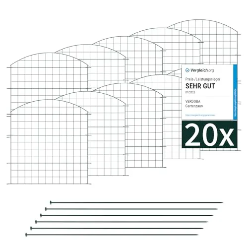 VERDOBA Premium Teichzaun Gartenzaun Komplettset - 20 Zaunelemente für individuellen Gartenzaun - Dekorative Zäune: Flexibel erweiterbarer Steckzaun aus pulverbeschichtetem Metall, rost- und wetterfest, ideal für Teichsicherheit und Hundeumzäunung.