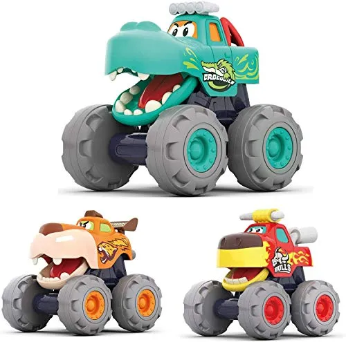 MOONTOY Aufziehauto Spielzeug ab 1 Jahr Jungen Mädchen,3 Stück Monster Truck Auto Spielzeug Set,Spielzeugauto Set für Kleinkinder 10 12 18 24 Monate,Kinderspielzeug Geschenk für Kinder ab 1 2 3 Jahr