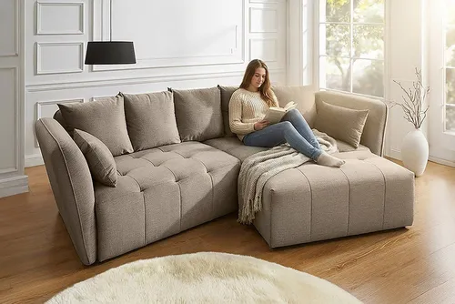 riess-ambiente Big-Sofa ROYAL 295cm greige - Strickstoff, Federkernpolsterung, Nosagfederung, Einzelartikel 1 Teile, XXL-Couch mit Kissen & Rundum-Bezug - ideal für Gäste- und Wohnzimmer