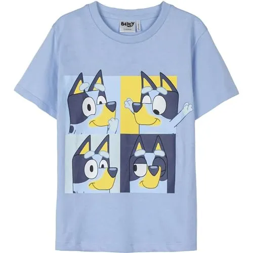 Bluey Kinder T-Shirt - Farbe Blau - Größe 3 Jahre - T-Shirt mit kurzen Ärmeln - Hergestellt aus 100% Baumwolle 145 g/qm - Bedruckt mit Bluey - Original Produkt entworfen in Spanien