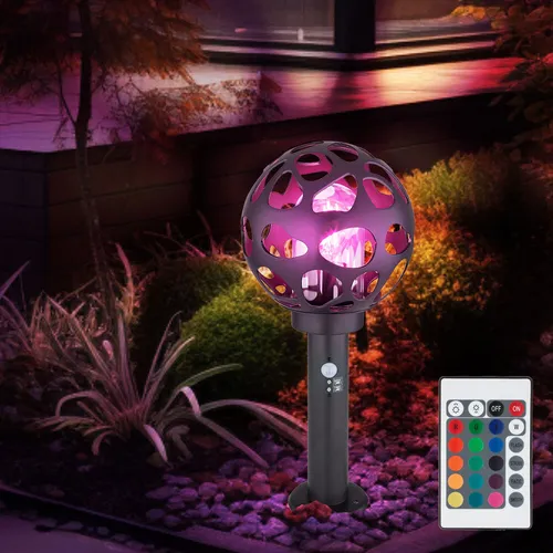 LED Sockelleuchte mit Bewegungsmelder – Kugel Wegelampe in Edelstahl anthrazit - Moderne Stehleuchte mit RGB Farbwechsel, 8,5W und 806lm, ideal für den Außenbereich. Integrierter Bewegungsmelder und Fernbedienung sorgen für stimmungsvolle Beleuchtung und Sicherheit.