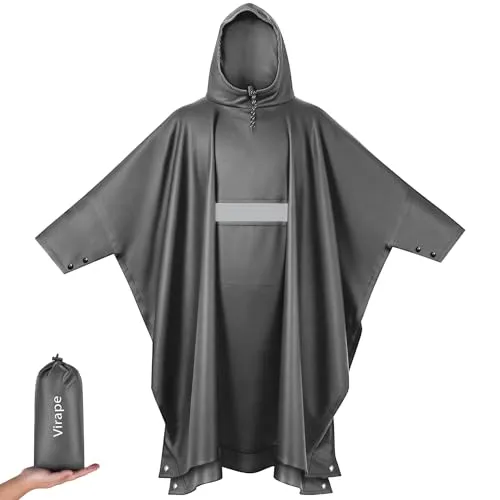 Virape Leicht Wasserdicht Regenponcho Regenjacke Herren & Damen mit Ärmeln Belüftet Mehrzweck Regenmantel mit Kapuze Schutzdecke Unterschlupf Plane Regencape für Camping Wandern Hikking