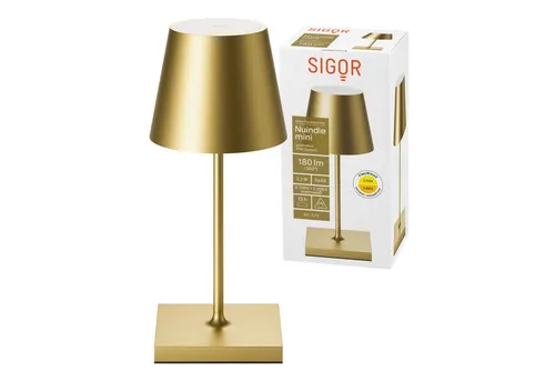 Nuindie mini LED Akku Tischleuchte goldfarben IP54 - Lampen: Moderne Tischlampe mit IP54 Schutz, ideal für drinnen und draußen, sorgt für flexibles Licht überall.
