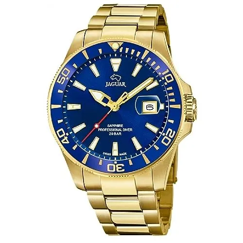 Jaguar Herren Uhr J877/1 Professional Diver - Goldfarben - Herrenuhr aus goldplattiertem Edelstahl mit drehbarer Lünette, wasserdicht bis 20 ATM und kratzfestem Saphirglas – ideal für sportliche Anlässe.