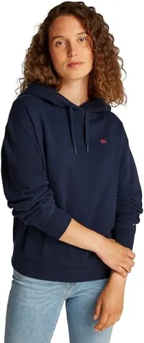 Tommy Hilfiger Damen Hoodie Contrast Flag Regular Fit, Blau (Dark Night Navy), XL - Kapuzenpullover für Damen, ikonisches Design aus 100% regenerativer Baumwolle, ideal für Sport und Alltag mit hohem Tragekomfort und klassischem Schnitt.