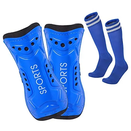 Lifreer Soccer Schienbeinschoner – 3 Größen, Jungen & Mädchen Fußballsocken, Schienbeinschoner für Kinder (Blau) (M)