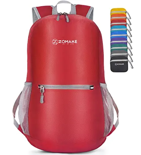 ZOMAKE Ultraleicht Faltbarer Rucksack Packbare Backpacks 20 L, Kleiner Faltbar Rucksäcke Wanderrucksack Wasserdicht für Damen Herren Outdoor Wandern (Rot)