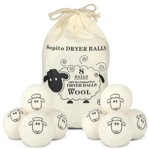 8er Trocknerkugeln Wolle Trocknerbälle für Wäschetrockner, 7cm aus 100% Schafwolle, Trocknerbälle für Daunenjacken Baumwolle, Natural Weichspüler für Weiche, Dryer Balls mit Aufbewahrungstasche