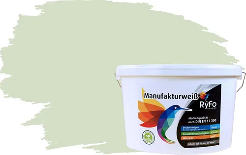 RyFo Colors Wand- und Deckenfarbe Manufakturweiß Grüntöne, 1 L für ca. 8 m² - Die RyFo Colors Manufakturweiß in trendigen Grüntönen ist eine emissionsminimierte Premiumfarbe für stilvolle Akzente. Sie überzeugt durch hohe Deckkraft und Ergiebigkeit. Ideal für ein angenehmes Raumklima in Wohnräumen.