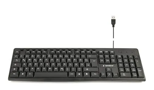 Gembird Multimedia Tastatur – Kabelgebundene USB‑Tastatur, Standardgröße, Deutsches QWERTZ‑Layout, 13 Hotkeys, Leise & Komfortabel, PC & Computer – Schwarz