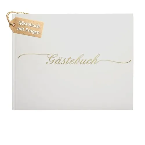 HSTLR Gästebuch Hochzeit mit Fragen zum Ausfüllen Plastikfrei Verpackt - 120 Seiten Dickes Premium-Papier Mit Goldenem Titel Ideal Für Ihre Hochzeit