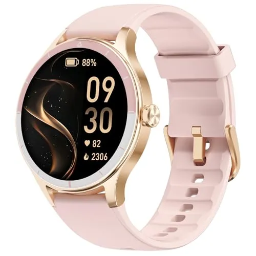 TOOBUR Smartwatch Damen Rund, 40 mm Schrittzähler & Fitness Uhr für Alltag, 100+ Sportmodi, Elegant Frauen Smart Watch Android/iOS Kompatibel, Telefonfunktion mit Anrufe, IP68 Wasserdicht, Rosa