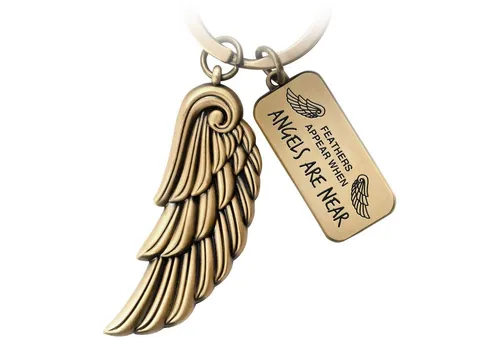 FABACH Schlüsselanhänger Engelsflügel Angel mit Gravur - Angels Are Near - Schutzengel Geschenk